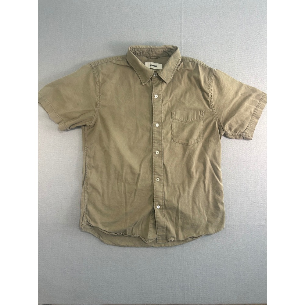 Buck Mason Button Up Shirt Mens Large Army Green Short Sleeve Draped Twill